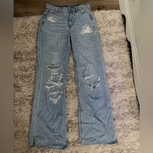 American Eagle Outfitters Ripped Light Blue Straight Leg Jeans